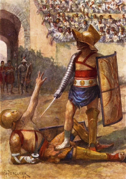 Gladiators, the End of the Combat (colour litho)