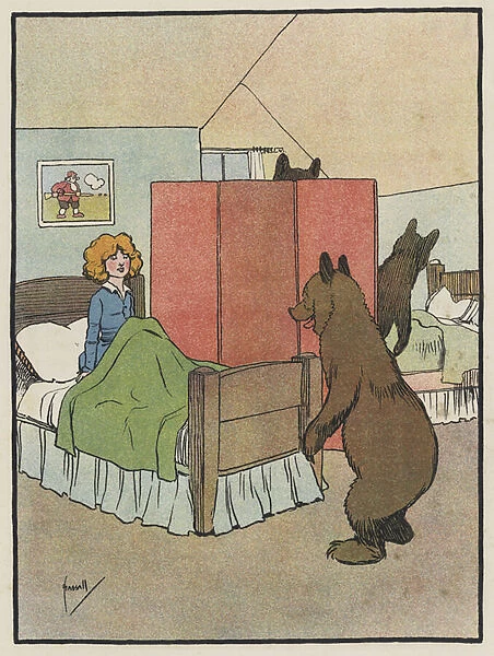 Goldilocks is found by the Tiny Wee Bear (colour litho)