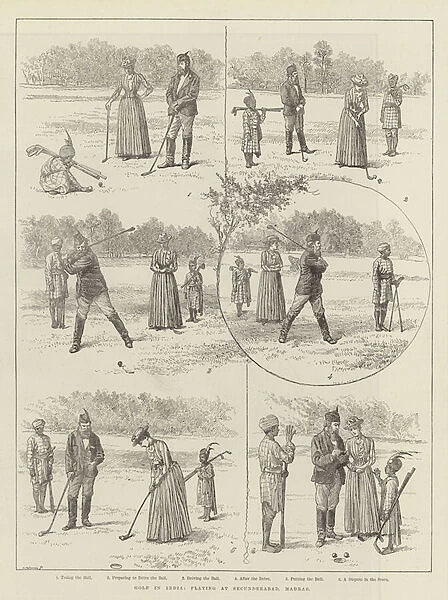 Golf in India, playing at Secunderabad, Madras (engraving)