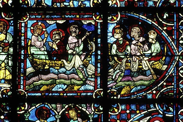 Gothic architecture. History of the Apotres: miraculous sin. Stained glass of the Choir. Cathedrale de Chartres