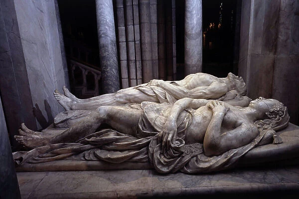 Gothic Art: Lying of the Tomb of Henry II (1519-1559) and Catherine de Medicis (Caterina de Medici) (1519-1589) by Germain Pilon (1530-1590), Cathedrale de Saint Denis
