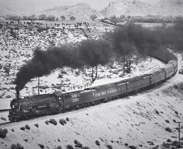 The Grand Canyon Limited train of the Santa Fe Railroad on the Cajun Pass at