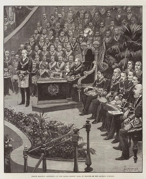 Grand Masonic Gathering in the Royal Albert Hall in Honour of the Queens Jubilee (engraving)