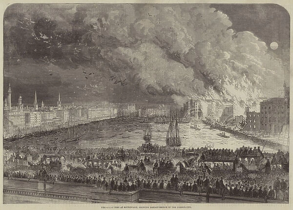 The Great Fire at Southwark, showing London-Bridge in the Foreground (engraving)