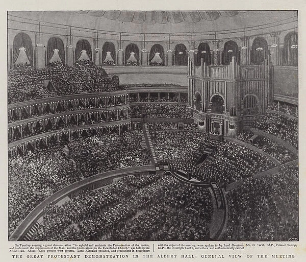 The Great Protestant Demonstration in the Albert Hall, General View of the Meeting (litho)