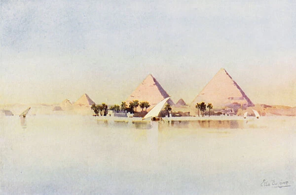 The Great Pyramid at Giza (colour litho)