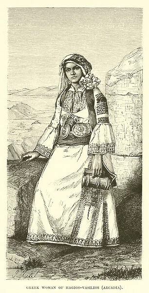 Greek woman of Hagios-Vasilios, Arcadia (engraving)