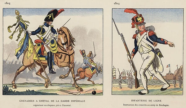 Grenadier A Cheval De La Garde Imperiale, 1804; Infanterie De Ligne, 1804 (colour litho)
