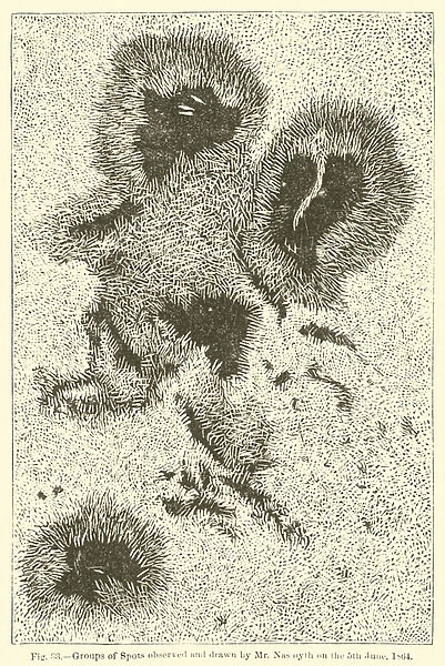 Groups of Spots observed and drawn by Mr Nasinyth on 5 June 1864 (engraving)