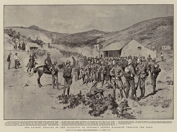 The Guards Brigade on the Outskirts of Pretoria before Marching through the Town (litho)