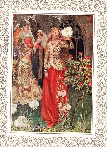 Guinevere and her ladies in the golden days, illustration from Idylls of the King by Alfred Tennyson (1809-92), published by Hodder & Stoughton, 1910 (colour litho)