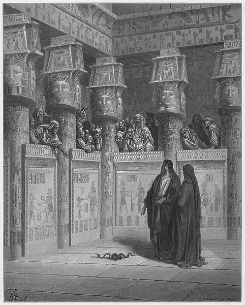 Gustave Dore Bible: Moses and Aaron before Pharaoh (engraving)