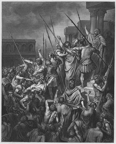 Gustave Dore Bible:s Paul rescued from the multitude (engraving)
