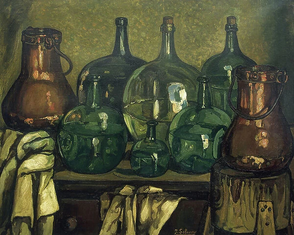 GUTIERREZ SOLANA, Jose (1886-1945). Still Life with Bottle. 1927. Contemporary Art. Oil on canvas. Private Collection