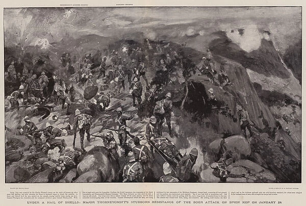 Under a Hail of Shells, Major Thorneycrofts Stubborn Resistance of the Boer Attack on Spion Kop on 24 January (litho)