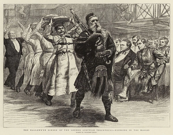 The Hallowe en Dinner of the London Scottish Volunteers, bringing in the Haggis (engraving)