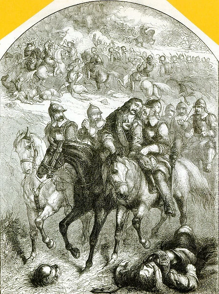 Hampden Wounded at Chalgrove Field (engraving) (b  /  w photo)