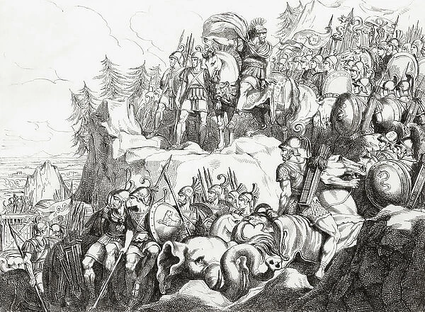 Hannibal crossing the Alps in 218 BC (print)