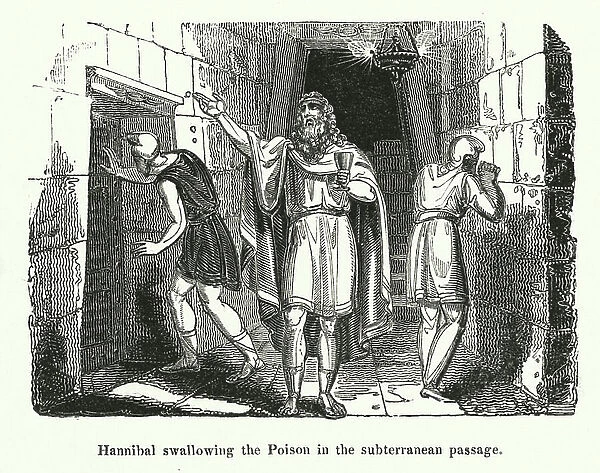 Hannibal swallowing the Poison in the subterranean passage (engraving)