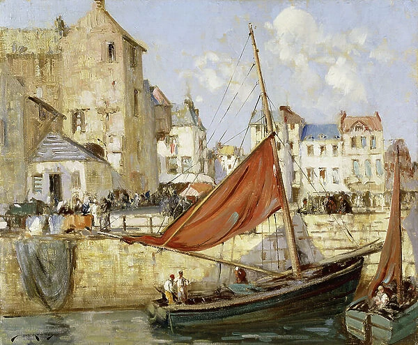 The Harbour, Honfleur, (oil on canvas)