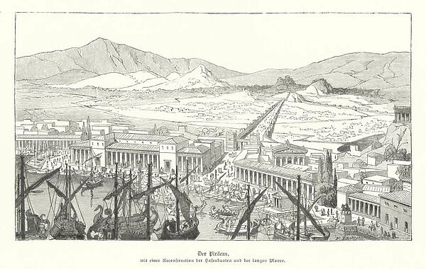 Harbour of Piraeus, Ancient Greece (engraving)