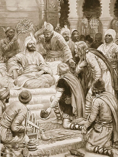 Harun al-Rashid receiving an embassy from Charles the Great, illustration from Hutchinsons History of the Nations (litho)