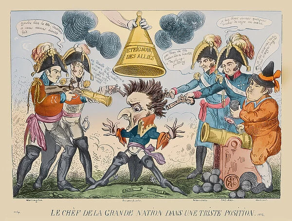 The Head of the Great Nation in a Queer Situation, 1813 (hand coloured etching)