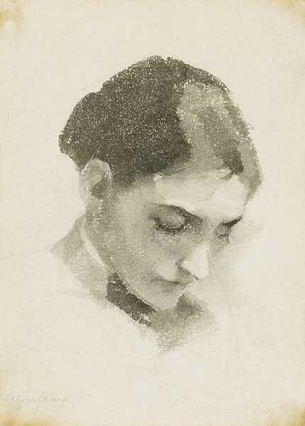A Head of a Woman, (pencil and wash)