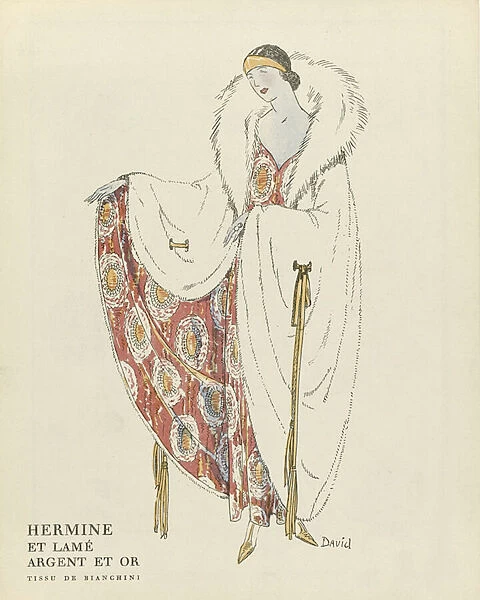 Hermine et Lame Argent et Or by David, pub. 1922 (pochoir print)