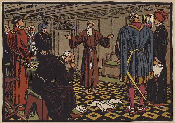 The hermit Niklaus von Flue and the Treaty of Stans, 1481 (colour litho)