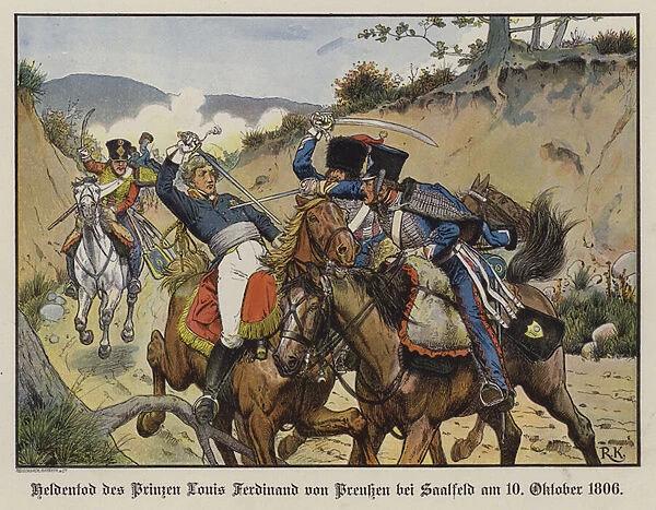 Heroic death of Prince Louis Ferdinand of Prussia at the Battle of Saalfeld, 10 October 1806 (colour litho)