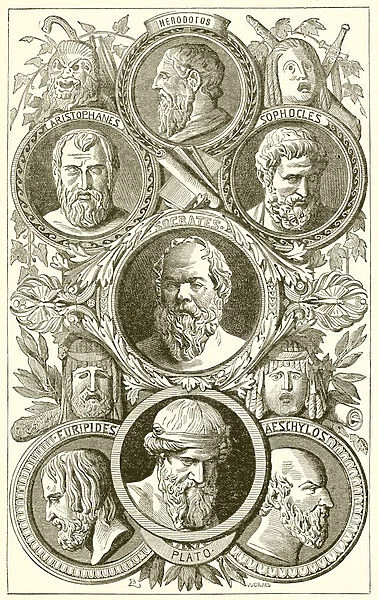 Historian, Philosophers, and Dramatists of Ancient Greece (engraving)