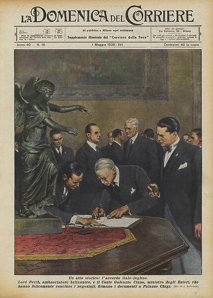 A historic act, the Italian-English agreement (colour litho)