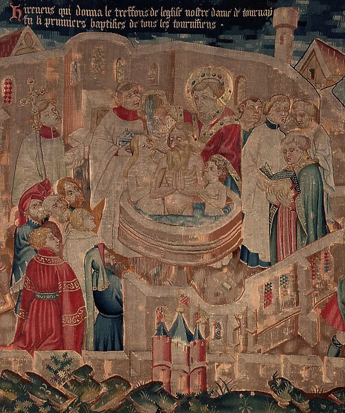 History of Saint Piat and Saint Eleuthere, also called tapestry of Arras. Ordered from canon Toussaint Prier, chaplain of the duke of Burgundy, late 14th-early 15th century. 22m x 2m. Detail (tapestry)