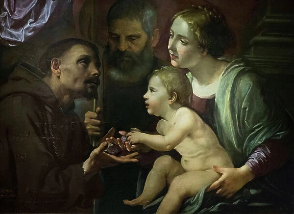 Holy family with Saint Francis of Assisi, 1610s-1620s (oil on board)