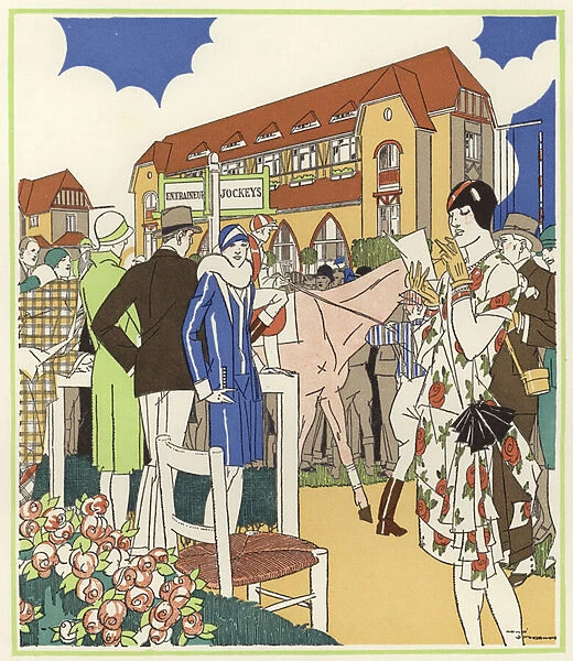 At the Horse Show and Races of Le Touquet (colour litho)