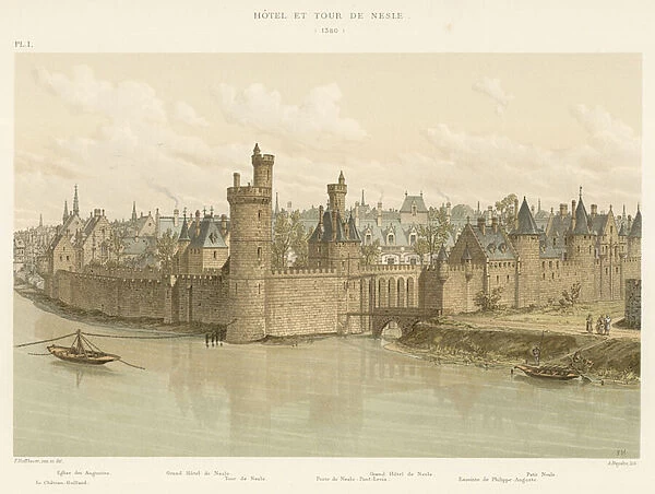 Hotel et Tour de Nesle, 1380 (colour litho)