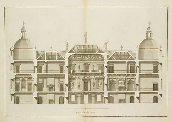 Houghton Hall: section of the East Front, engraved by Pierre Fourdrinier