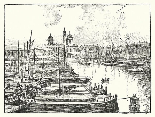 Hull on the Humber, showing the Docks (colour litho)