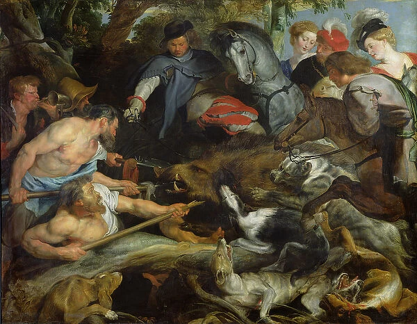 Hunting a Wild Boar, c. 1615-16 (oil on canvas)