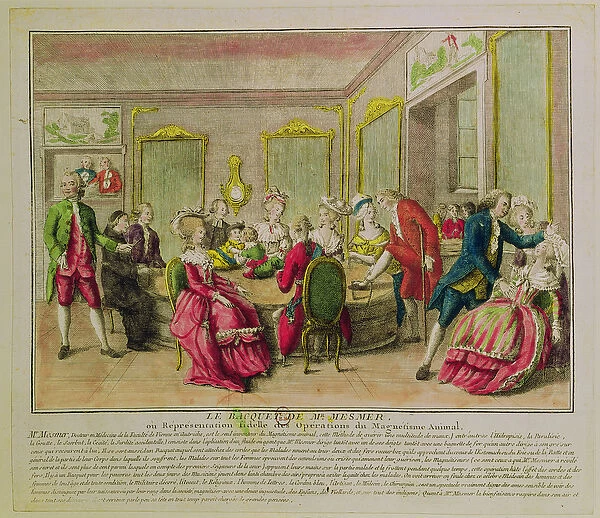 Hypnotism Session with Franz Anton Mesmer (1734-1815) 1784 (coloured engraving)