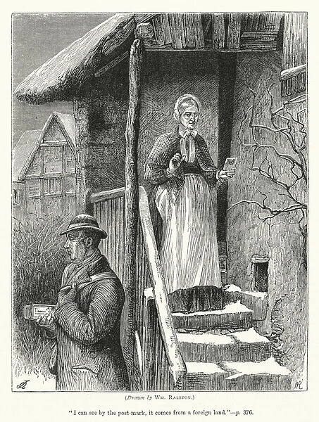 'I can see by the post-mark, it comes from a foreign land'(engraving)