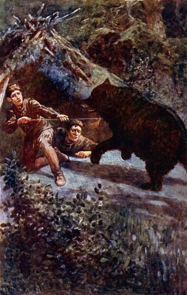 'I thrust the spear with all my might into the bears chest'(colour litho)