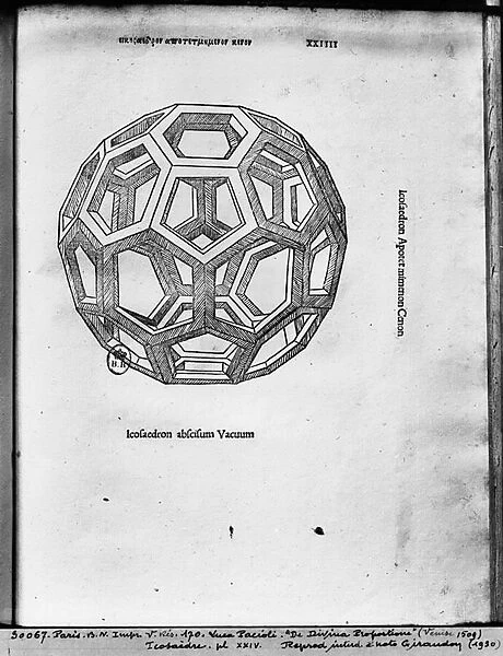 Icosahedron, from De Divina Proportione by Luca Pacioli, published 1509