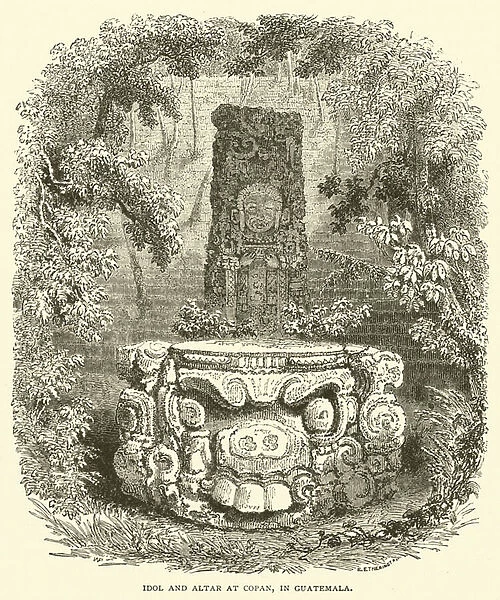 Idol and Altar at Copan, in Guatemala (engraving)