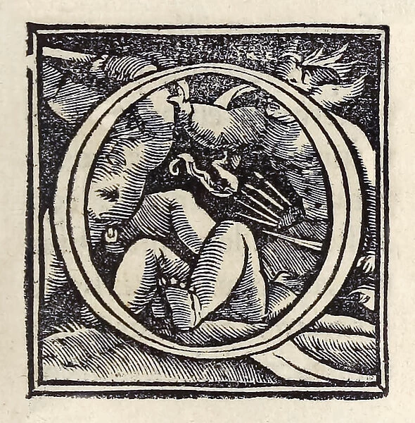 Illuminated 'O'from the 1518 Basel third edition of Utopia