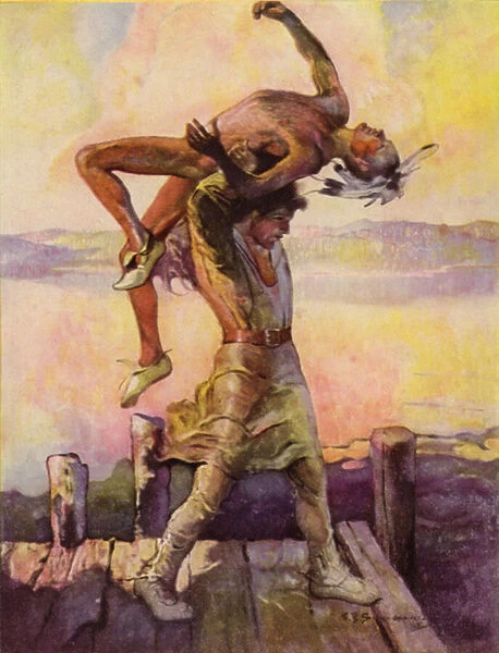 Illustration from The Deerslayer, by James Fenimore Cooper (colour litho)