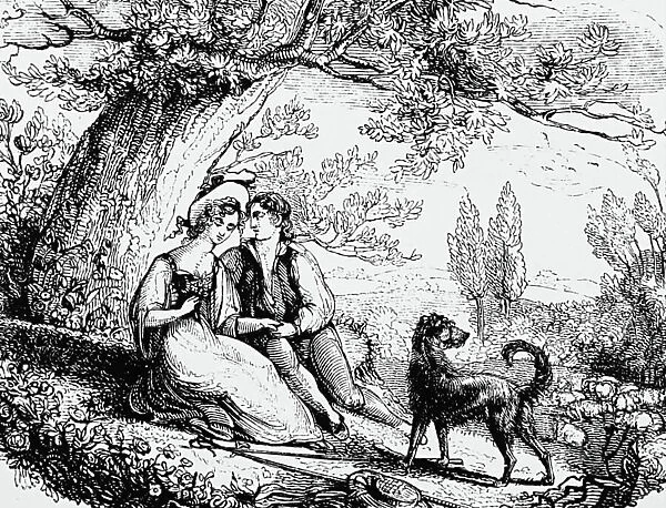 Illustration depicting lovers in the woods, 1833 (engraving)