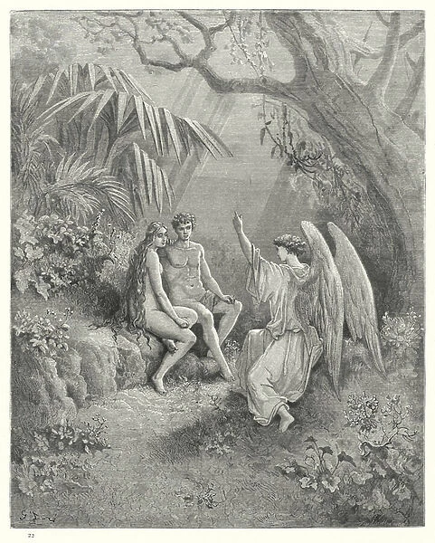 Illustration by Gustave Dore for Miltons Paradise Lost, Book V, lines 468-470 (engraving)