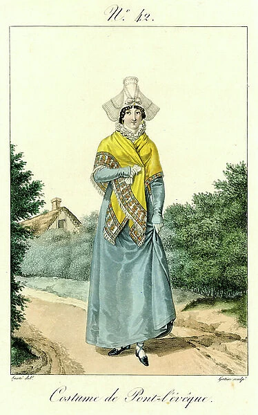 Illustration no. 42, Costume of Pont-l'Eveque (coloured engraving)
